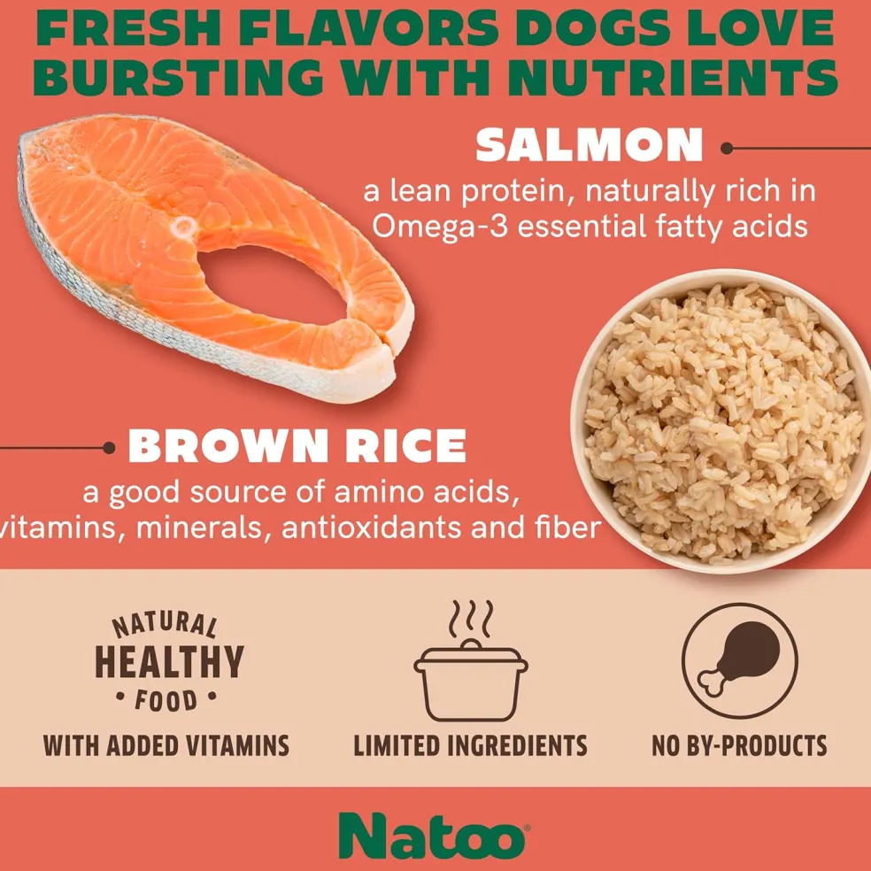 Natoo Meal Topper or Treat Salmon & Brown Rice in Broth Dog Food, 3 oz
