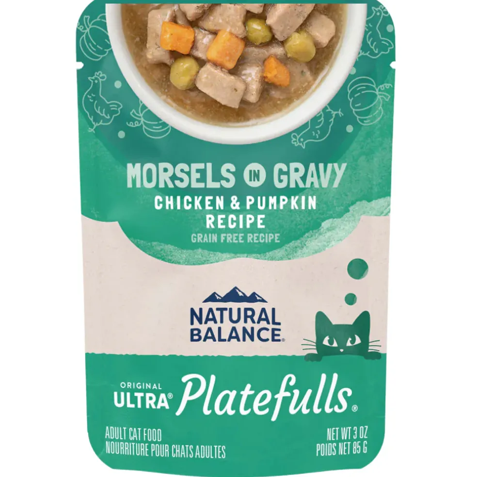 Natural Balance Pet Foods Original Ultra Platefulls Morsels in Gravy Wet Cat Food Pouch Chicken & Pumpkin, 3-oz case of 24