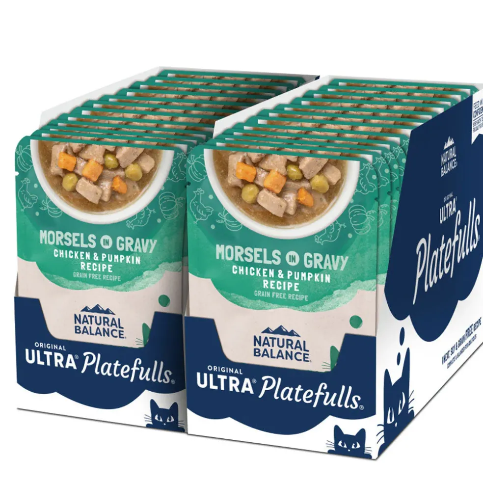 Natural Balance Pet Foods Original Ultra Platefulls Morsels in Gravy Wet Cat Food Pouch Chicken & Pumpkin, 3-oz case of 24