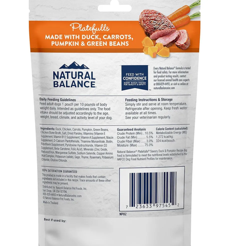Natural Balance Pet Foods Original Ultra Platefulls Wet Dog Food Pouch Savory Duck & Pumpkin Recipe, 9-oz case of 12