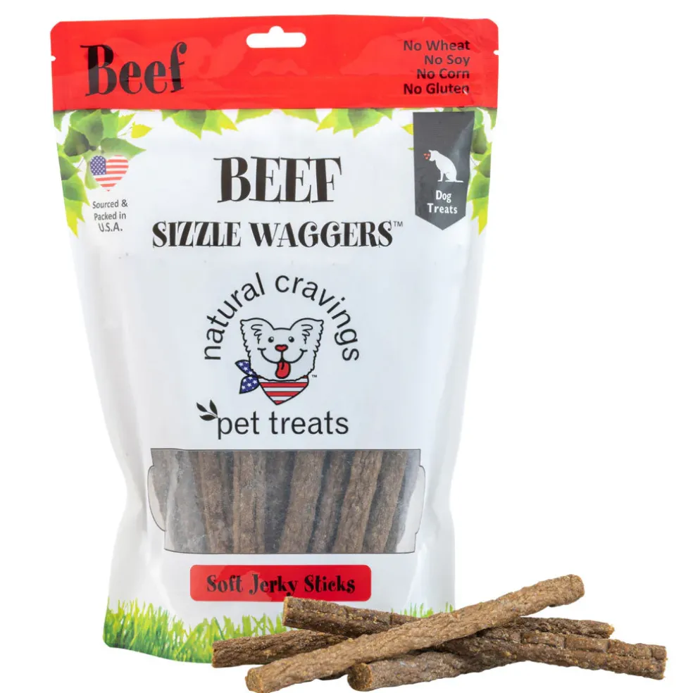 Natural Cravings Beef Sizzle Waggers Soft Jerky Sticks for Dogs, 12-oz