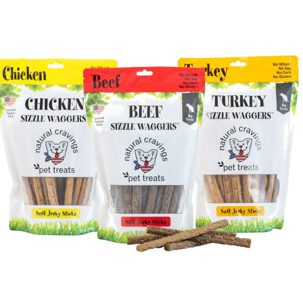 Natural Cravings Beef Sizzle Waggers Soft Jerky Sticks for Dogs, 12-oz