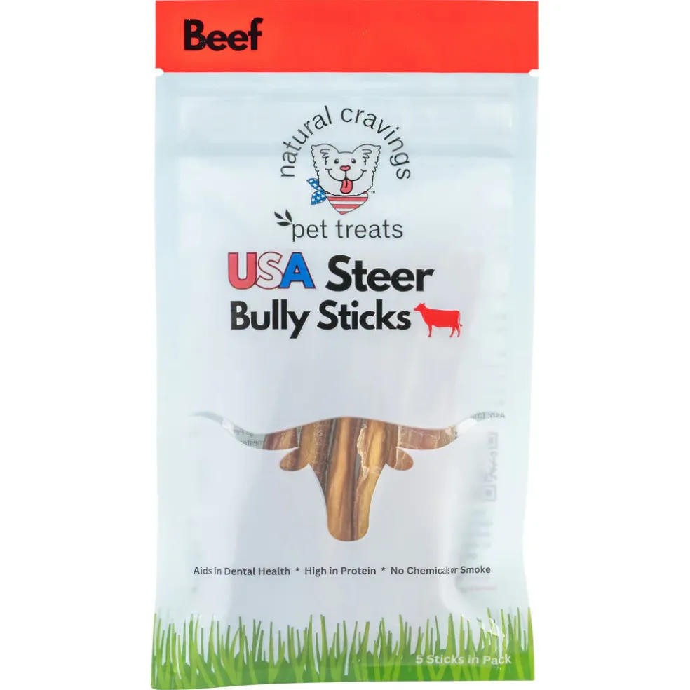 Natural Cravings USA Steer Bully Sticks Dog Chew 5", 5-count