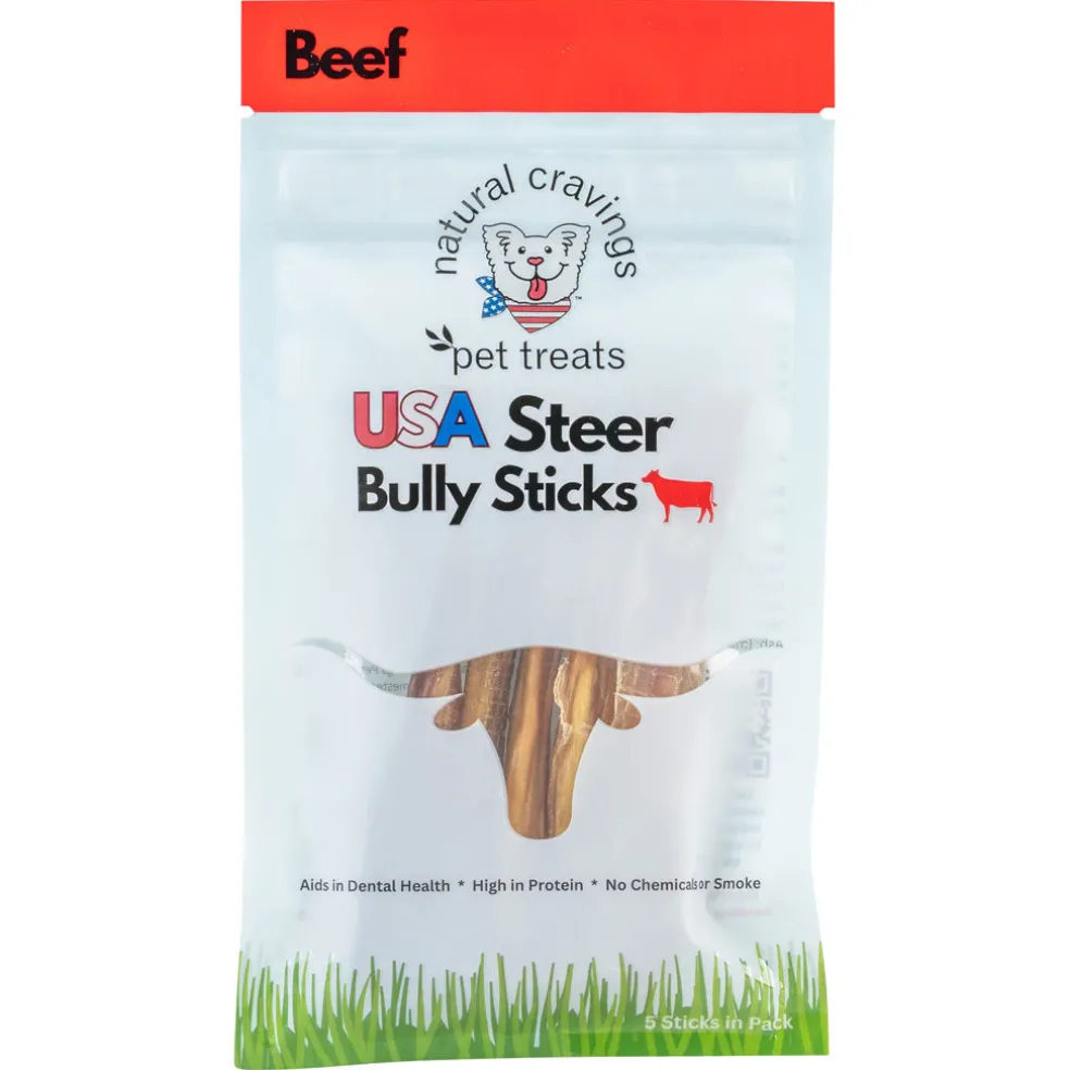 Natural Cravings USA Steer Bully Sticks Dog Chew 5", 5-count