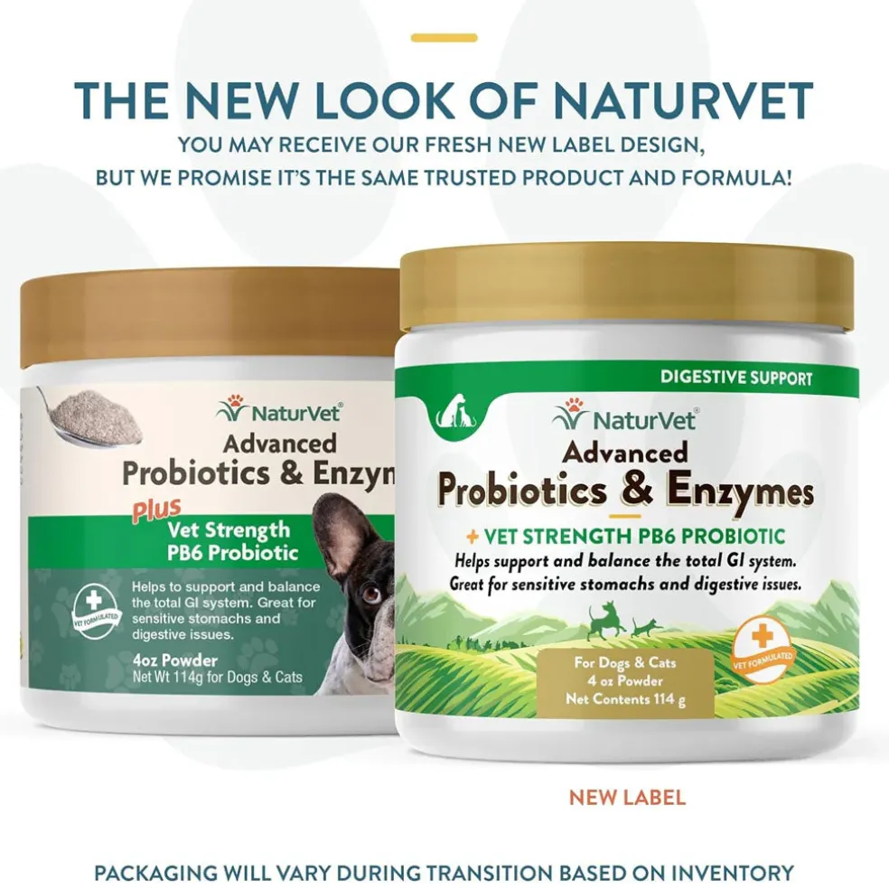 NaturVet Advanced Probiotic & Enzymes Powder with Vet Strength PB6 Probiotic for Dogs & Cats