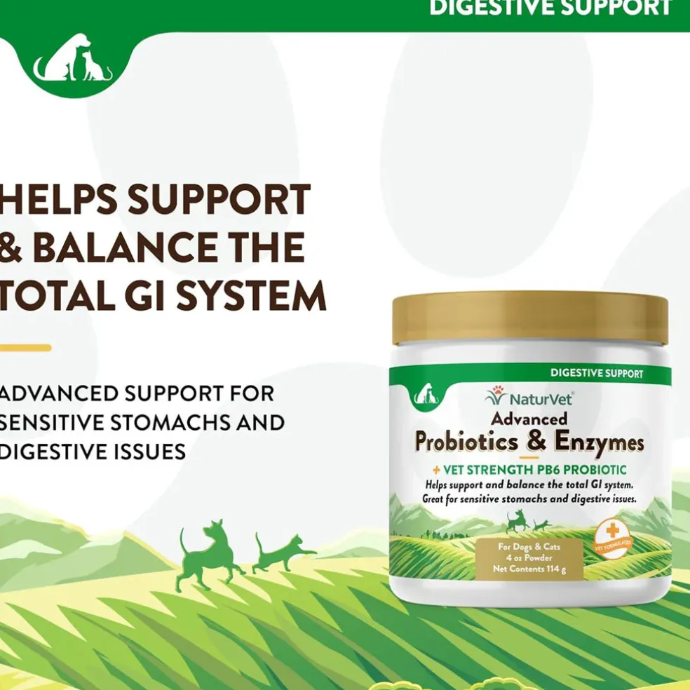NaturVet Advanced Probiotic & Enzymes Powder with Vet Strength PB6 Probiotic for Dogs & Cats