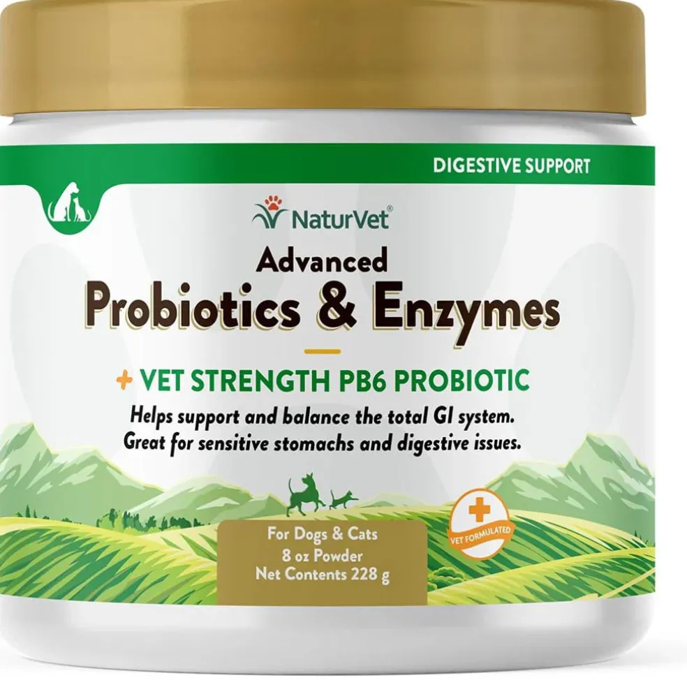 NaturVet Advanced Probiotic & Enzymes Powder with Vet Strength PB6 Probiotic for Dogs & Cats
