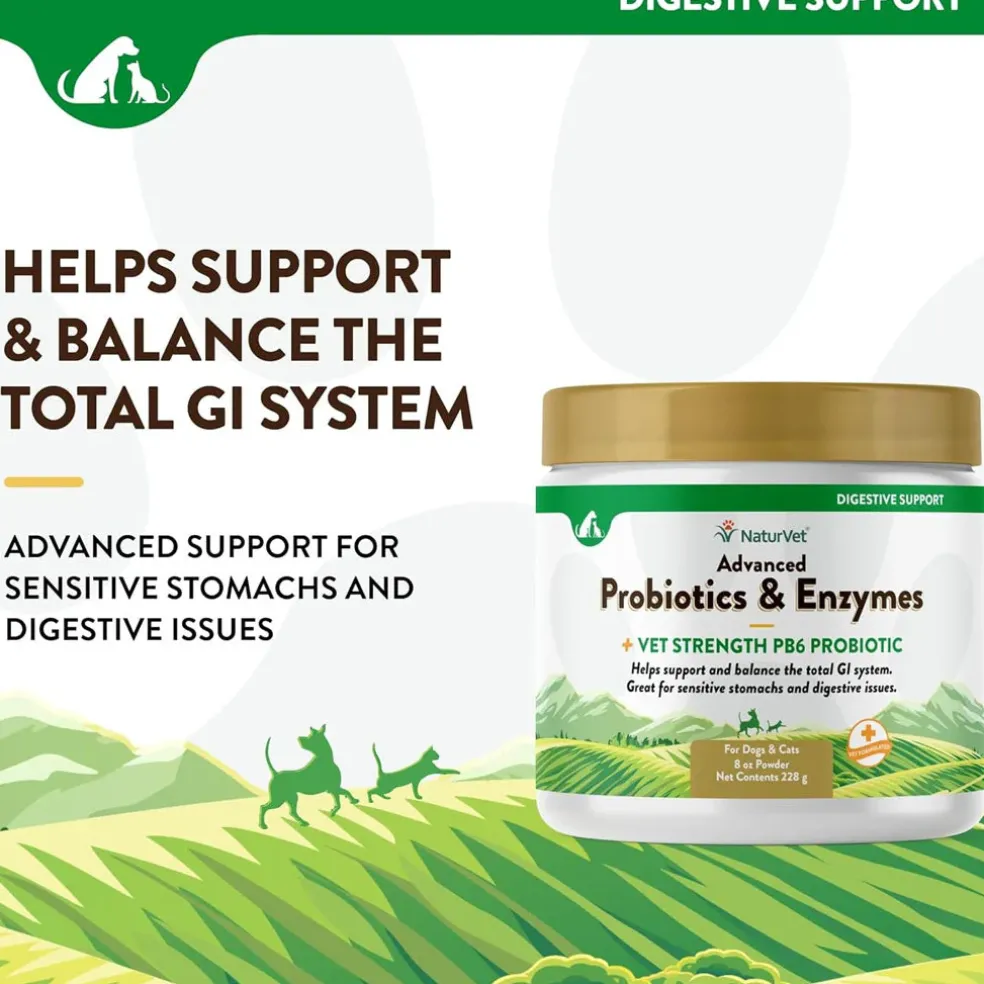 NaturVet Advanced Probiotic & Enzymes Powder with Vet Strength PB6 Probiotic for Dogs & Cats