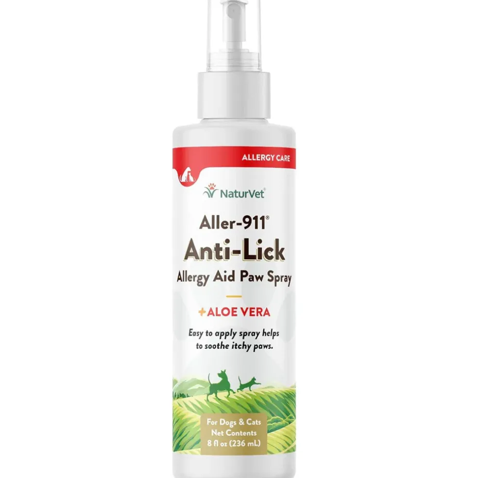 NaturVet Aller-911 Anti-Lick Allergy Aid Paw Spray with Aloe Vera for Dogs & Cats, 8-oz