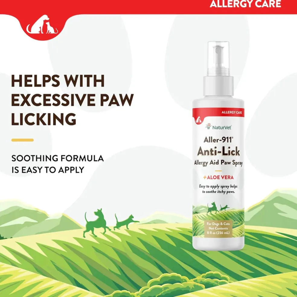NaturVet Aller-911 Anti-Lick Allergy Aid Paw Spray with Aloe Vera for Dogs & Cats, 8-oz