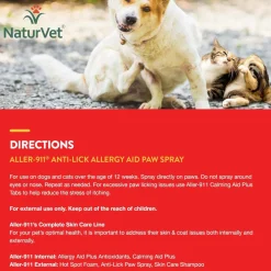 NaturVet Aller-911 Anti-Lick Allergy Aid Paw Spray with Aloe Vera for Dogs & Cats, 8-oz