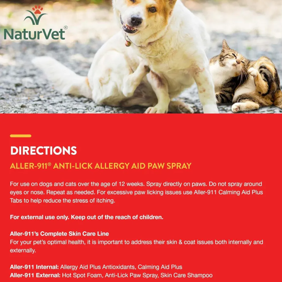 NaturVet Aller-911 Anti-Lick Allergy Aid Paw Spray with Aloe Vera for Dogs & Cats, 8-oz