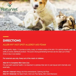 NaturVet Aller-911 Hot Spot Allergy Aid Foam with Aloe Vera for Dogs & Cats, 8-oz