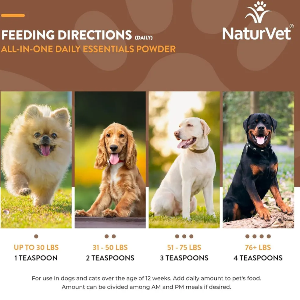 NaturVet All-In-One Daily Essentials Powder Plus 4-in-1 Support for Dogs & Cats, 13-oz