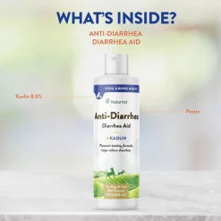 NaturVet Anti-Diarrhea Liquid Diarrhea Aid with Kaolin For Dogs Cats, 8-oz