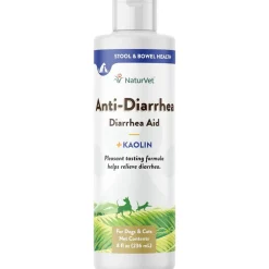 NaturVet Anti-Diarrhea Liquid Diarrhea Aid with Kaolin For Dogs Cats, 8-oz