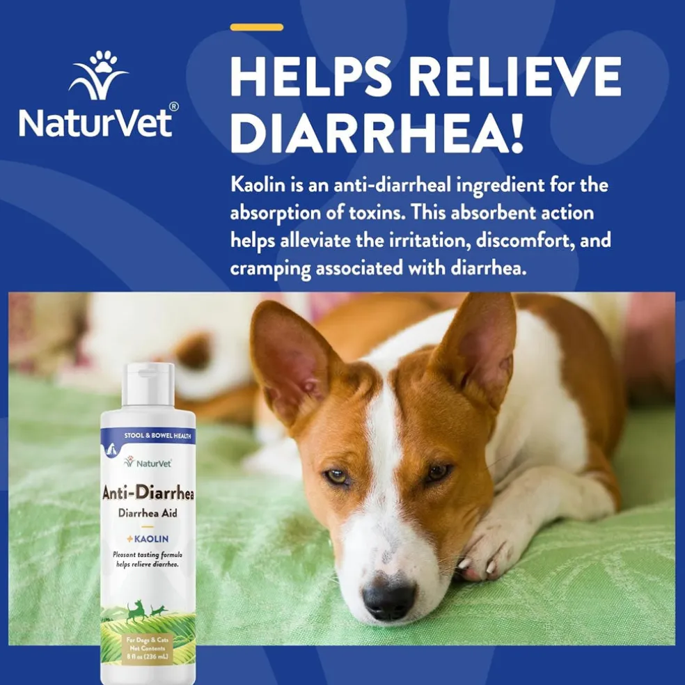 NaturVet Anti-Diarrhea Liquid Diarrhea Aid with Kaolin For Dogs Cats, 8-oz