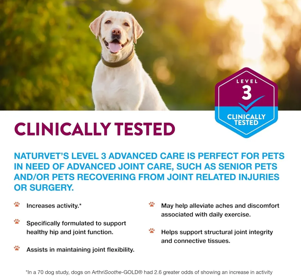 NaturVet ArthriSoothe-Gold Advance Level 3 Joint Care Chewable Tablets for Dogs & Cats