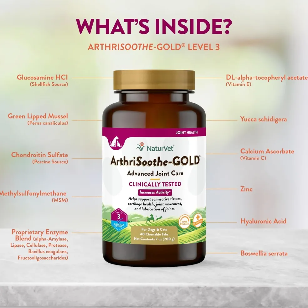 NaturVet ArthriSoothe-Gold Advance Level 3 Joint Care Chewable Tablets for Dogs & Cats