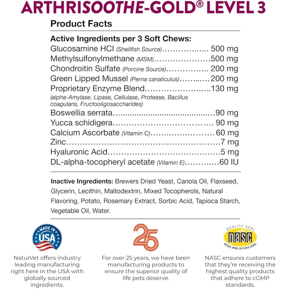 NaturVet ArthriSoothe Gold Advanced Joint Care Level 3 Soft Chew for Dogs & Cats