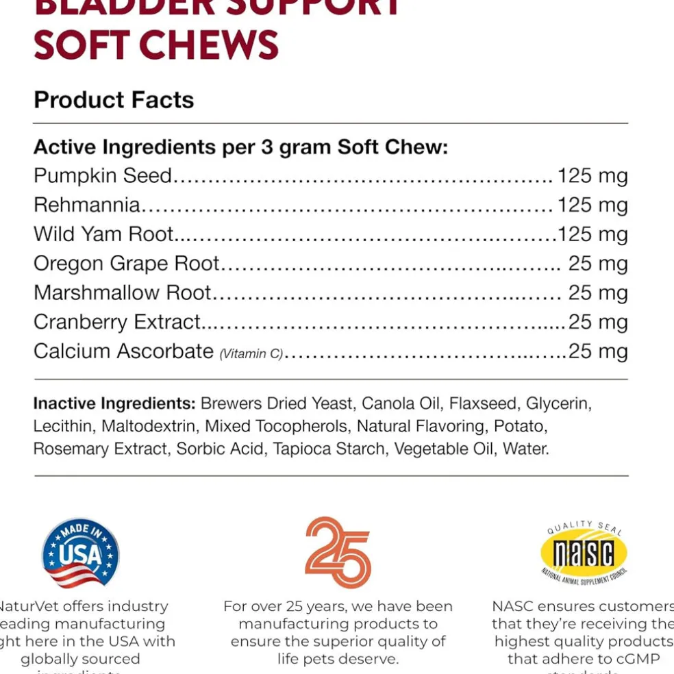 NaturVet Bladder Support Daily Maintenance with Cranberry Soft Chews for Dogs, 60 count