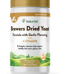 NaturVet Brewer's Dried Yeast Formula with Garlic Flavoring Plus Vitamins for Dogs & Cats, 1-lb