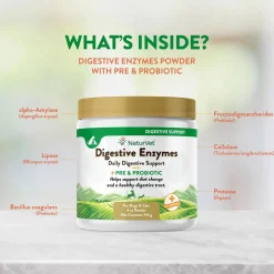 NaturVet Digestive Enzymes Powder Daily Digestive Support Plus Pre & Probiotic for Dogs & Cats, 4-oz