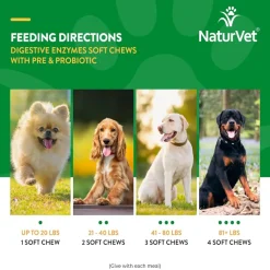 NaturVet Digestive Enzymes Soft Chews Daily Digestive Support with Pre & Probiotic for Dogs, 70 count