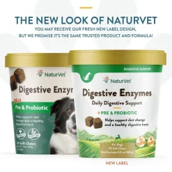 NaturVet Digestive Enzymes Soft Chews Daily Digestive Support with Pre & Probiotic for Dogs, 70 count