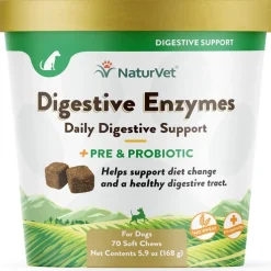 NaturVet Digestive Enzymes Soft Chews Daily Digestive Support with Pre & Probiotic for Dogs, 70 count