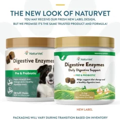NaturVet Digestive Enzymes Soft Chews Daily Digestive Support Plus Pre & Probiotic for Dogs, 120 count