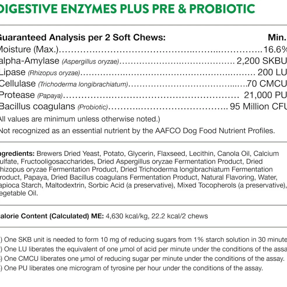 NaturVet Digestive Enzymes Soft Chews Daily Digestive Support Plus Pre & Probiotic for Dogs, 120 count