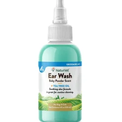 NaturVet Ear Wash Bay Powder Scent + Tea Tree Oil for Dogs & Cats, 4-oz