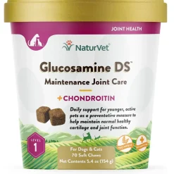NaturVet Glucosamine DS Level 1 Soft Chews with Chondroitin for Dogs & Cats, 70 count
