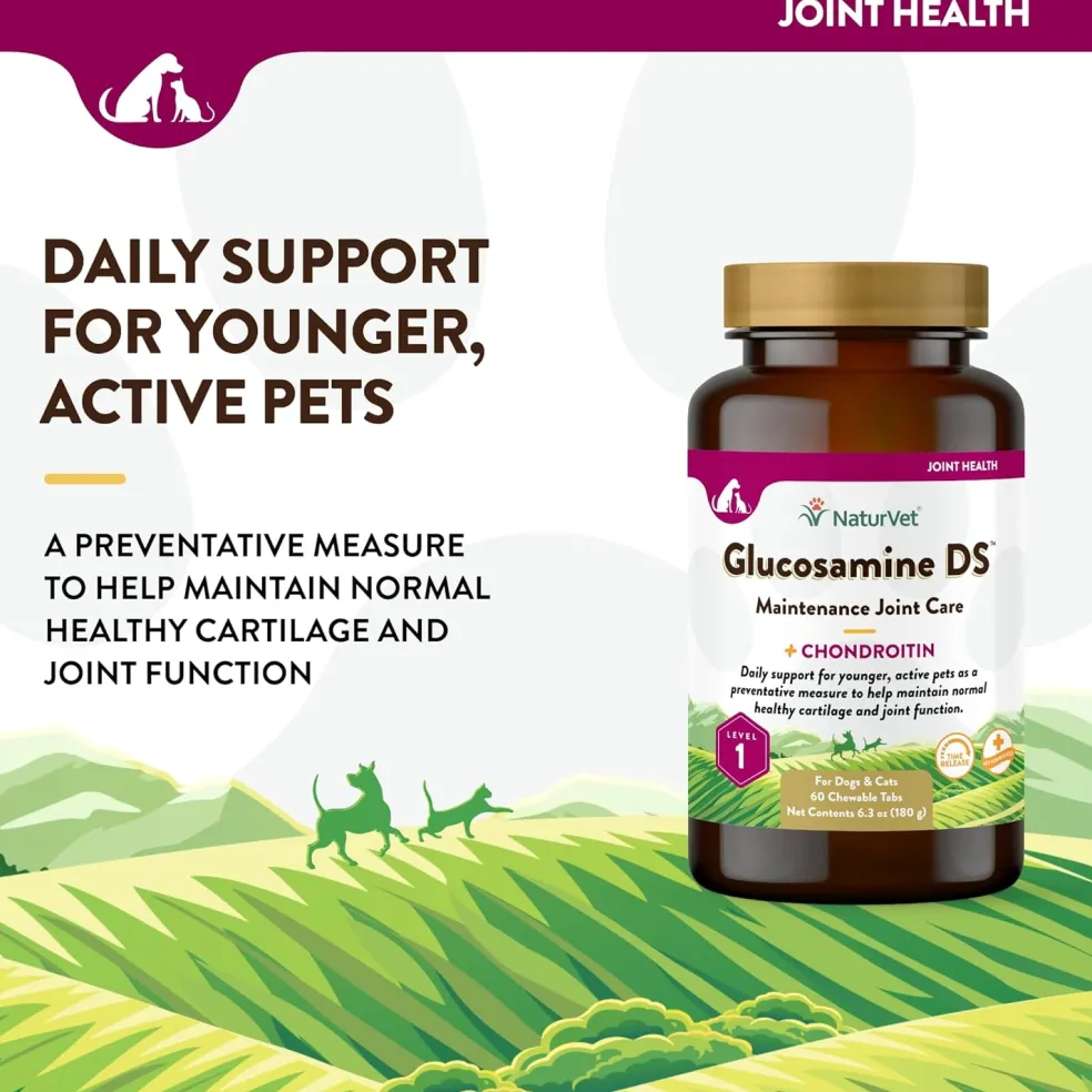 NaturVet Glucosamine DS Level 1 with Chondroitin Maintenance Joint Care Chewable Tablets for Dogs & Cats