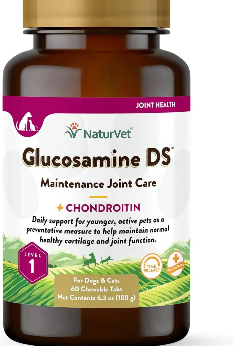 NaturVet Glucosamine DS Level 1 with Chondroitin Maintenance Joint Care Chewable Tablets for Dogs & Cats
