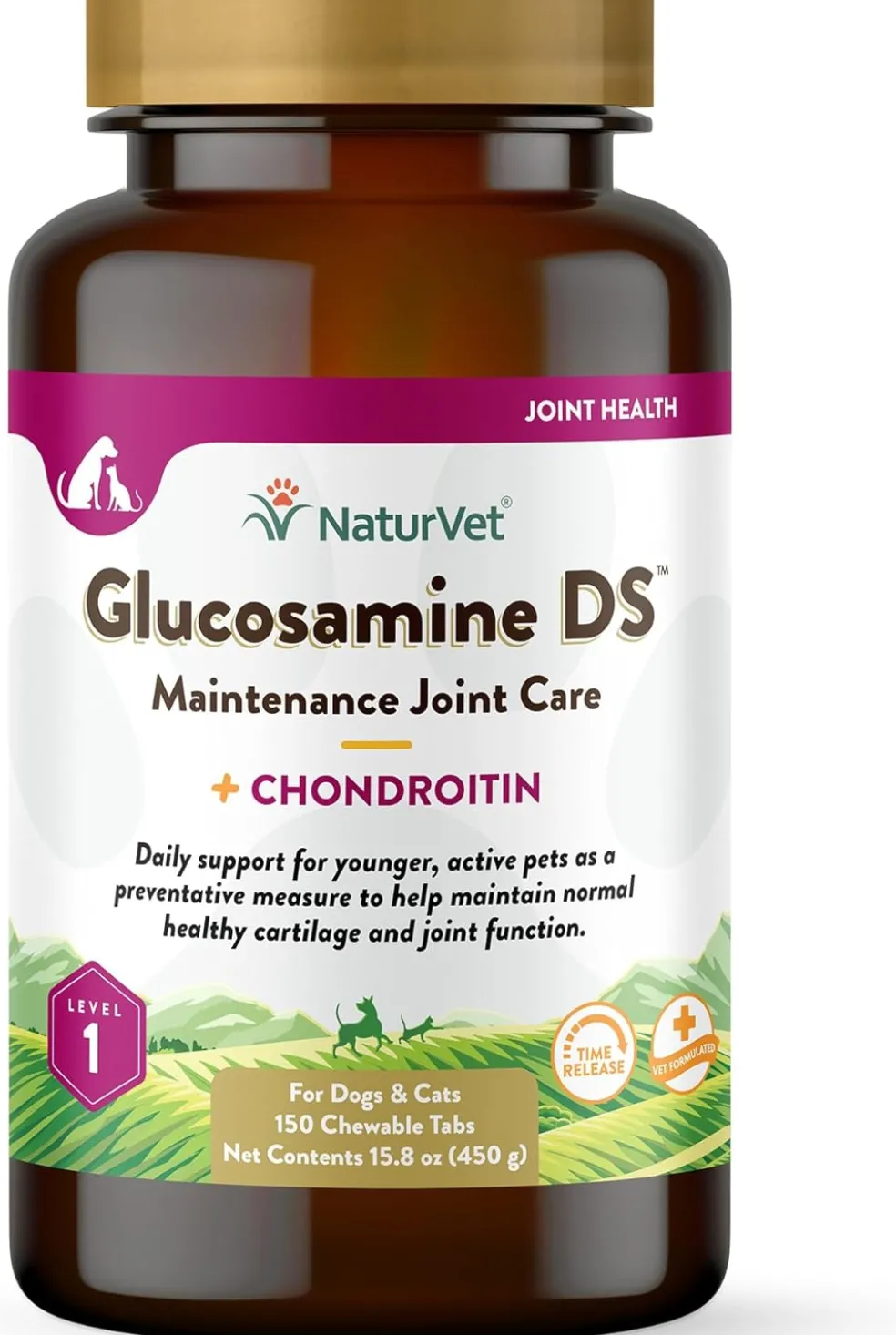 NaturVet Glucosamine DS Level 1 with Chondroitin Maintenance Joint Care Chewable Tablets for Dogs & Cats