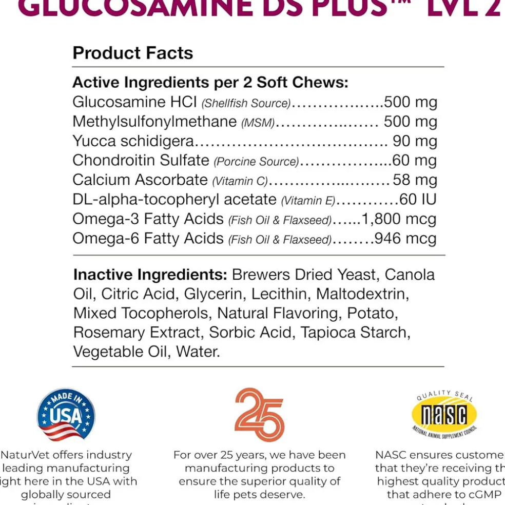 NaturVet Glucosamine DS Plus Level 2 Soft Chews with Chondroitin & MSM for Dogs & Cats
