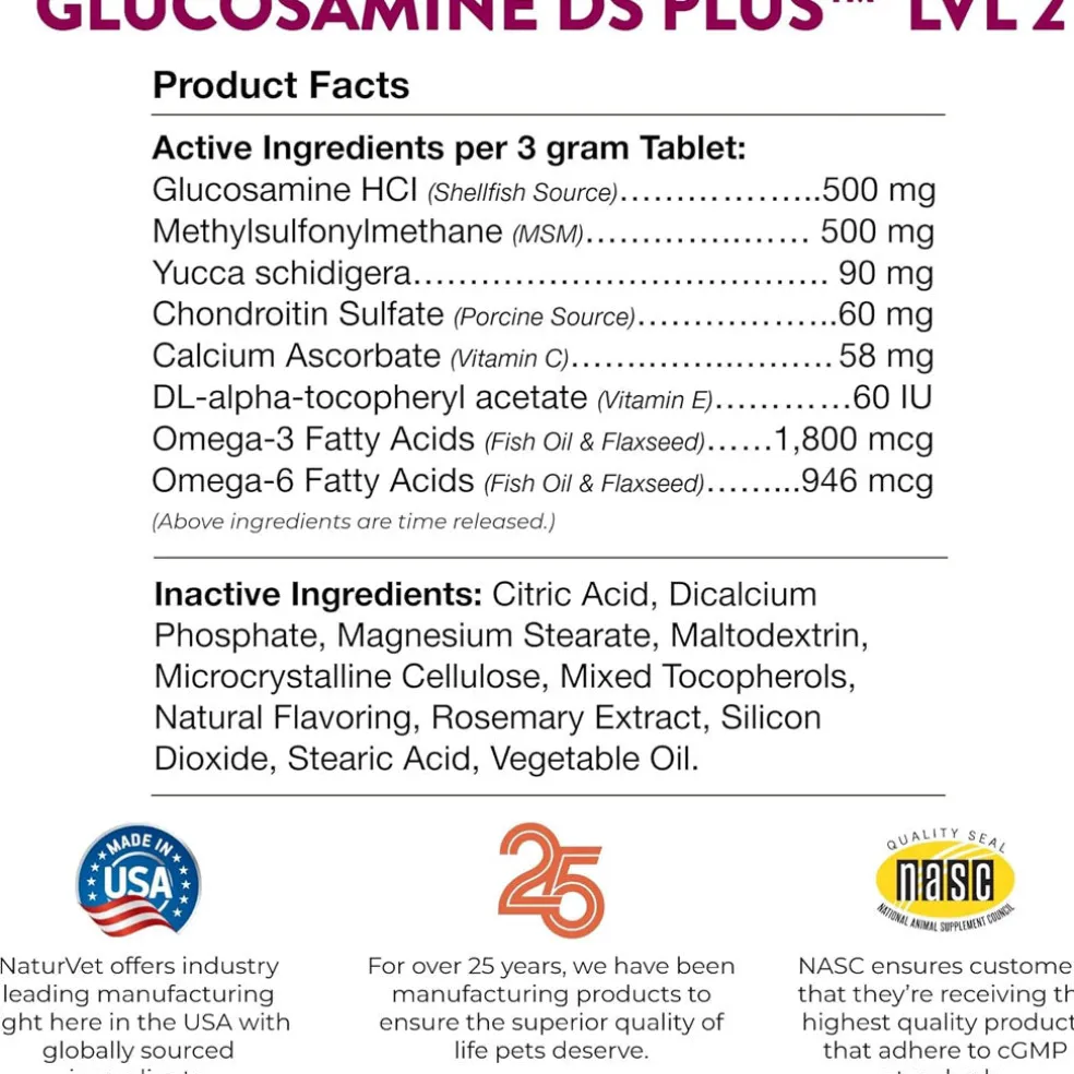 NaturVet Glucosamine DS Plus Level 2 Chewable Tablets with Chondroitin & MSM for Dogs & Cats