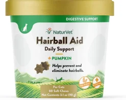 NaturVet Hairball Aid Daily Support Soft Chews with Pumpkin for Cats, 60 count