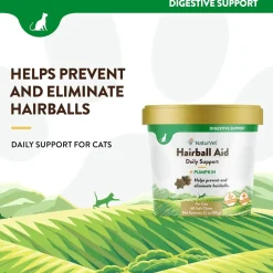 NaturVet Hairball Aid Daily Support Soft Chews with Pumpkin for Cats, 60 count