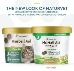 NaturVet Hairball Aid Daily Support Soft Chews with Pumpkin for Cats, 60 count