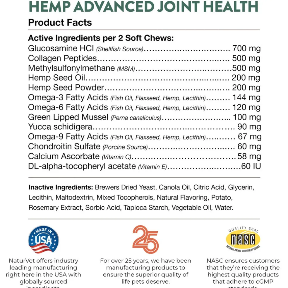 NaturVet Hemp Advanced Joint Health Soft Chews for Dogs