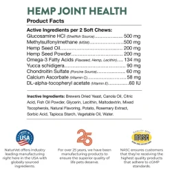 NaturVet Hemp Joint Health Plus Hemp Seed Soft Chews for Dogs, 60 count