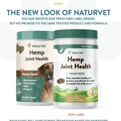NaturVet Hemp Joint Health Plus Hemp Seed Soft Chews for Dogs, 60 count