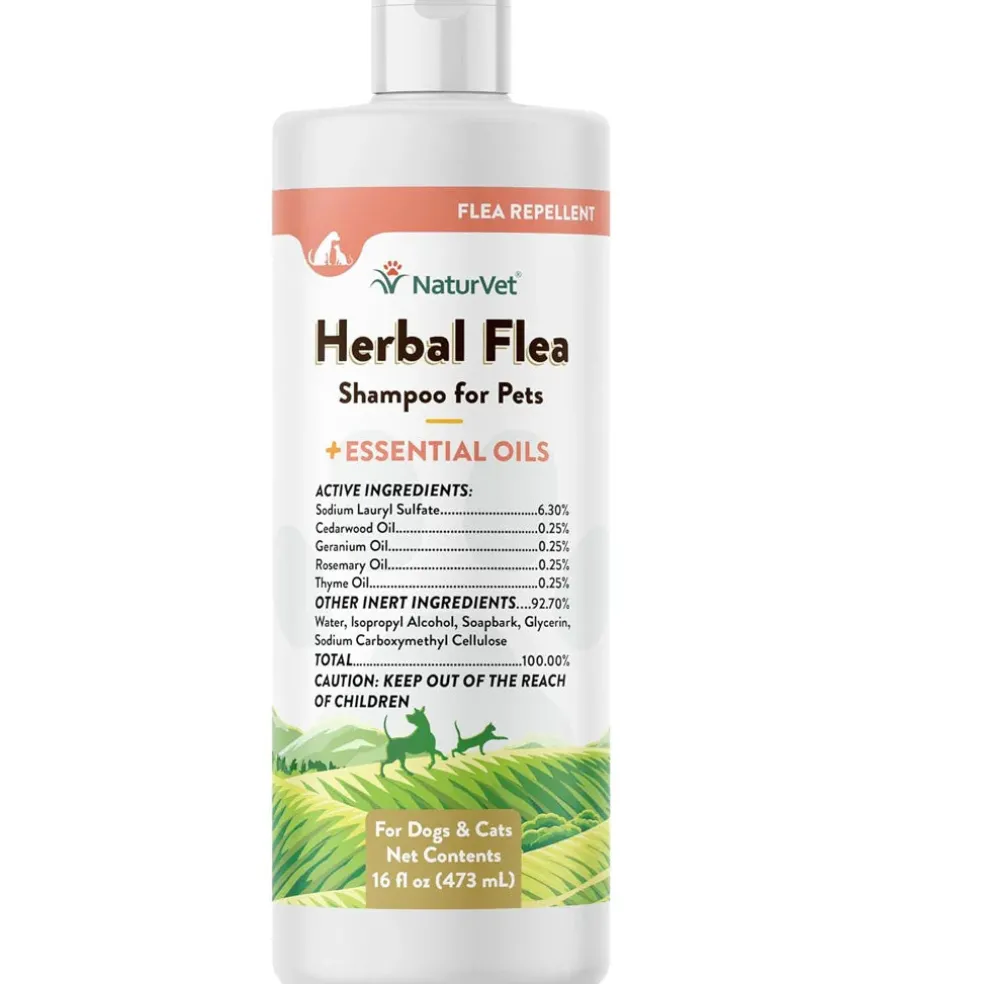 NaturVet Herbal Flea Shampo for Pets Plus Essential Oils for Dogs & Cats, 16-oz