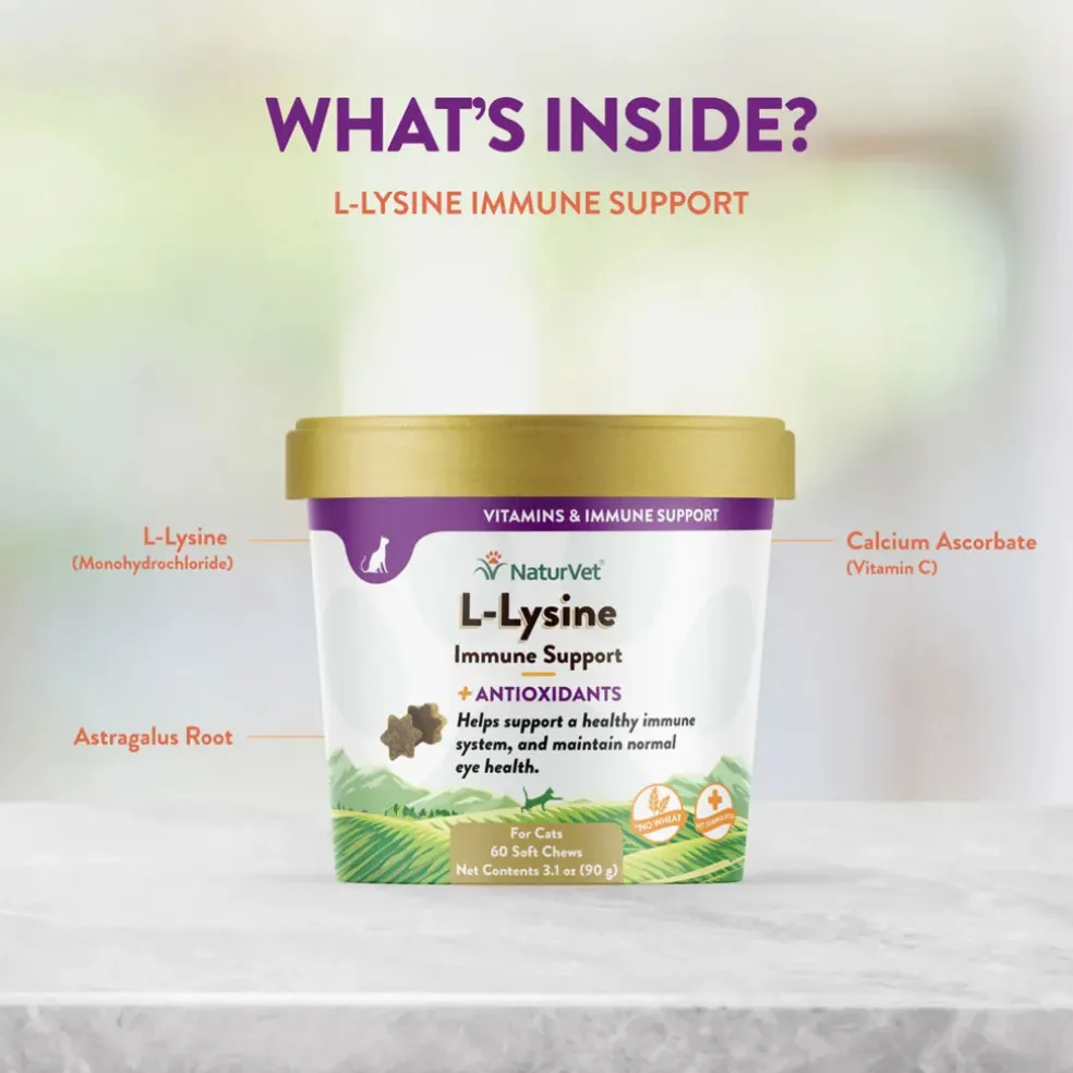 NaturVet L-Lysine Immune Support + Antioxidants Soft Chews for Cats, 60 count