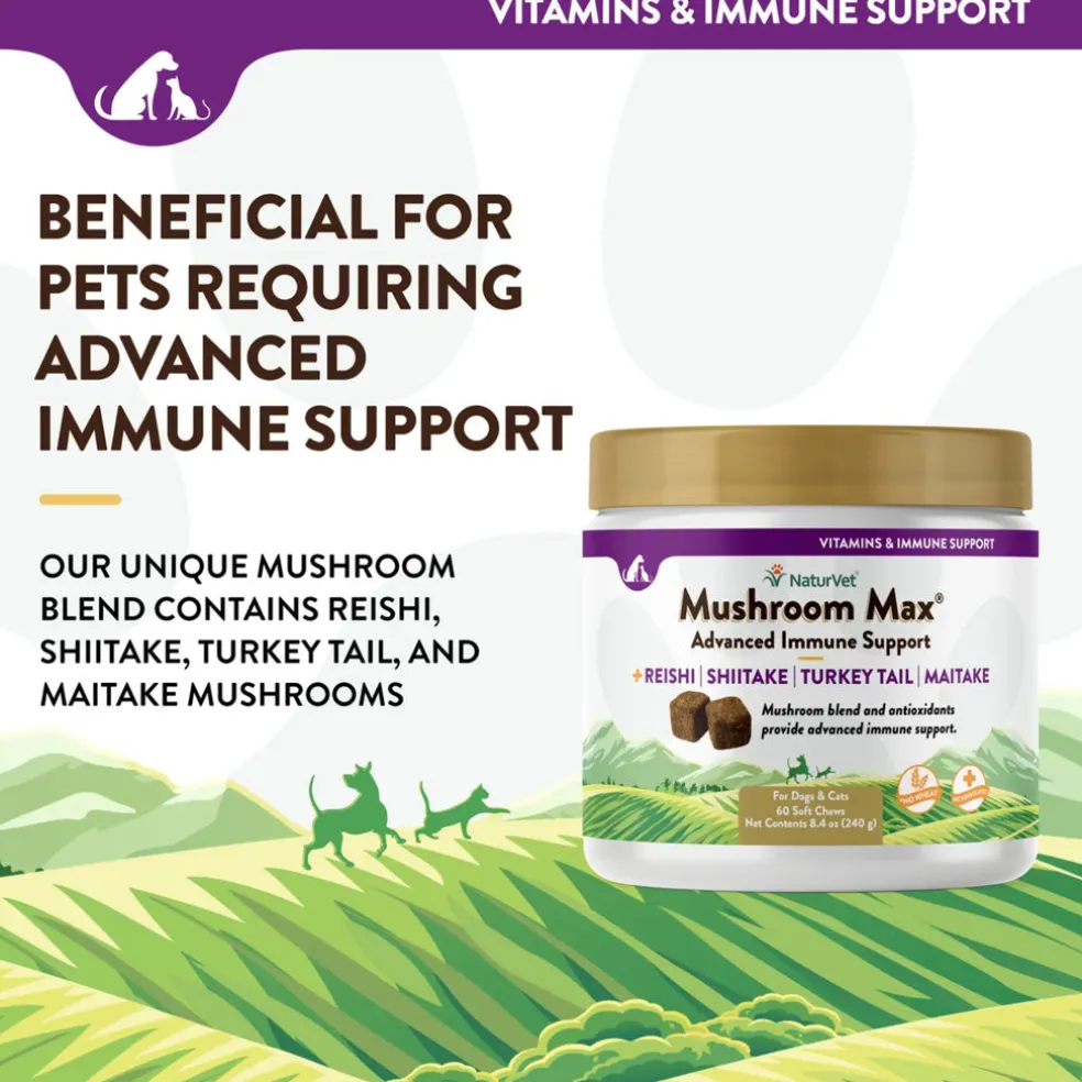NaturVet Mushroom Max Advanced Immune Support Soft Chews for Dogs & Cats, 60 count