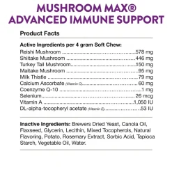 NaturVet Mushroom Max Advanced Immune Support Soft Chews for Dogs & Cats, 60 count