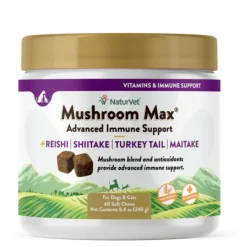 NaturVet Mushroom Max Advanced Immune Support Soft Chews for Dogs & Cats, 60 count